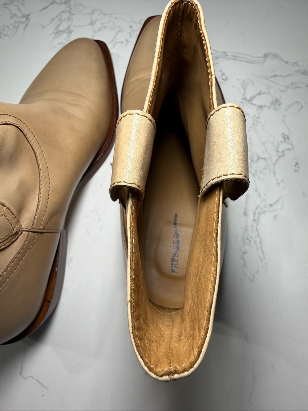 Free People Sunday Saloon Beige Leather Western Ankle Boots 8 - Picture 7 of 9
